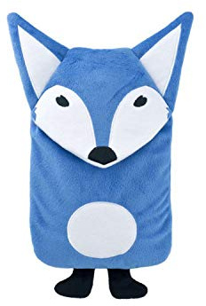 Hugo Frosch Öko-Wärmflasche Kinder 0,8l – Made in Germany – mit weichem Tierbezug Fuchs Blau – kleine, auslaufsichere & geruchsneutrale Bettflasche – formstabil & mit waschbarem Bezug