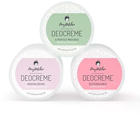 PonyHütchen - Deocreme Sparset 3x50 ml - Feste Deocreme vegan, ohne Aluminiumsalze & Tierversuche - Unisex Antitranspirant Naturkosmetik handgemacht mit Bio-Zutaten - Ideal für Handgepäck