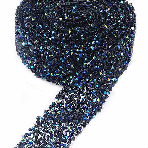 Eorta, nastro adesivo da applicare con ferro da stiro, con strass, da 0,9 m x 3 cm, per fai da te, abito da sposa, decorazione per telefono, decorazione da parete, multicolore Black Blue