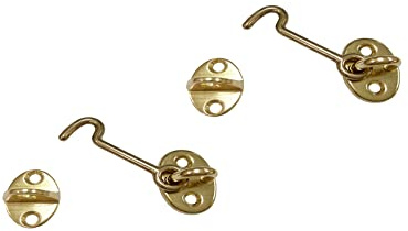 QCAA Forged Brass Cabin Hook Latch & Eye, 3, Vibrated Brass, 2 Pack, Made in Taiwan
