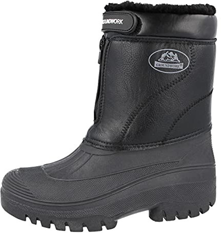 Groundwork LS88 Mens Mucker Stable Yard Waterproof Winter Snow Zip Boots Wellies (8 UK, Black Leather PU)