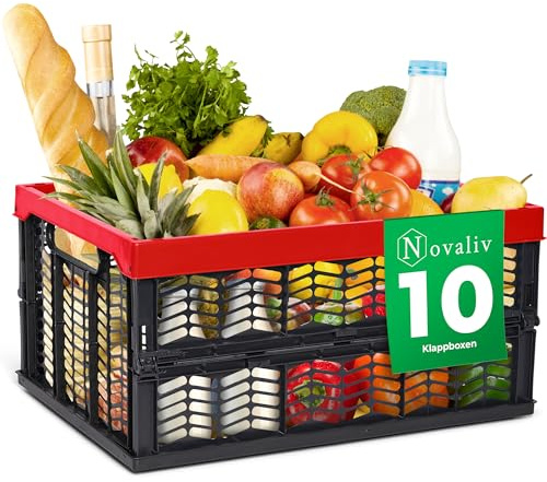 Novaliv Klappboxen faltbar stabil 10x 30L Rot Schwarz baskets Einkaufskiste Klappkisten Set Tragebox Aufbewahrung Einkaufskörbe Körbe Aufbewahrung Küche