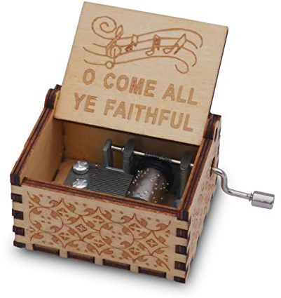 epiphaneia Small O Come All Ye Faithful Wood Music Box Gifts for Christian Women Men Religious Wooden Boxes Presents: Women, Men, Mom, Dad, Easter, Easter, Birthday, Baptism Gift