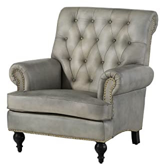 MASSIVMOEBEL24.DE | Chesterfield Sessel aus Echtleder #205 | aus echtem Büffel-Leder - Grau | 84x84x94 cm | mit Nieten | Lounge-Sessel Sofasessel Relaxsessel