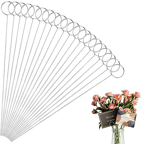 30 Pcs Metal Wire Floral Picks 13 Inch Wire Place Card Holder, Metal Table Name Number Clips Picture Stand, Round Photo Memo Flower Card Holder for Wedding Party Birthday ​Cake (Silver Round) ​