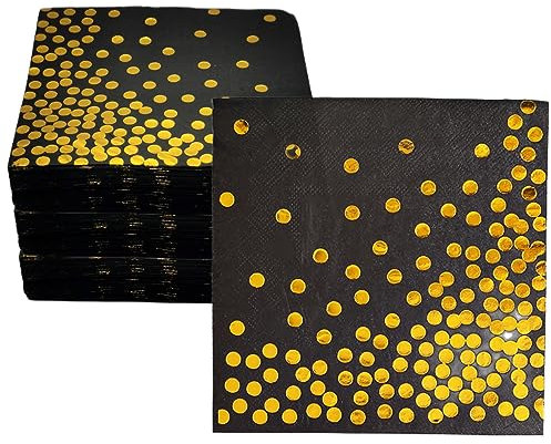 CEILIWEN Einweg-Servietten, 33 x 33 cm, Schwarz und Gold, 100 Stück