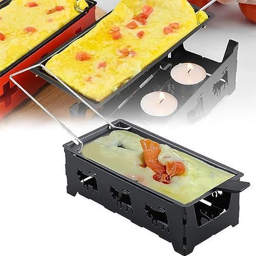 Derretidor de queso, sartén portátil para derretir queso a la luz de las velas, fundidor de queso antiadherente Raclette Grill Rotaster bandeja para hornear, mango plegable Mini parrilla de raclette