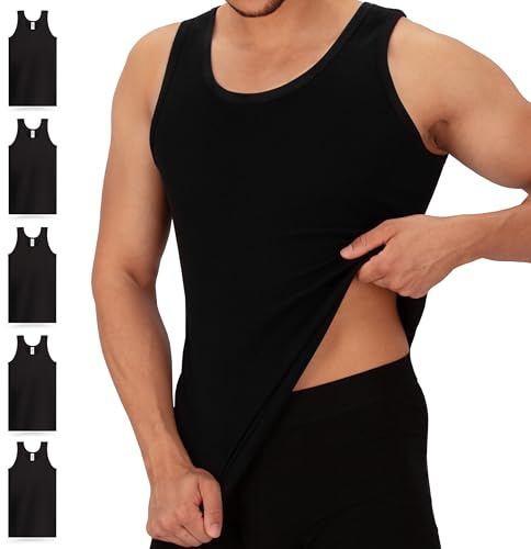 Celodoro Unterhemd Herren 5er Pack (schwarz, Größe 6XL) - Feinripp Tank-Top aus 100% Baumwolle - Achselshirts, Trägershirts & Unterhemden für Männer