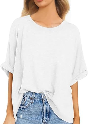 Voqeen Femmes T-Shirt Oversize Été Manches Courtes Col Rond Haut Décontracté Casual Lâches Tops Elégants Tee Shirts Blouse