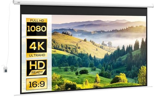 HOMCOM Schermo Proiettore 120 Pollici 16:9, Telo per Proiettore Motorizzato con Telecomando Fissaggio a Muro e Soffitto per Casa e Ufficio, Bianco