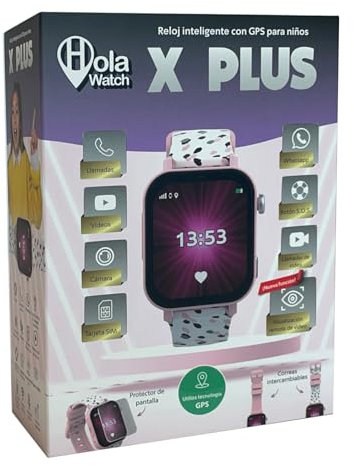 Cefa Toys - Reloj Inteligente Holawatch X Plus Pink Android, con 4G LBS/WIFI, GPS, Tarjeta SIM, Cámara, Juegos, Llamadas, Videollamadas, Whatsapp, Medidor de Pasos, Correa Extra, Protector de Pantalla