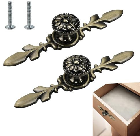 BUENTYA 2PCS Vintage Cabinet Knobs 25mm Antique Bronze Decorative Furniture Drawer Handles Round Door Knobs With Mounting Screws for Cupboard Closet