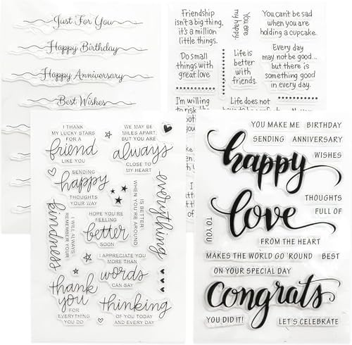 4 PCS Text Transparent Stamp Silicone Blessing Stamps for Correspondence Making and DIY Scrapbook Journaling