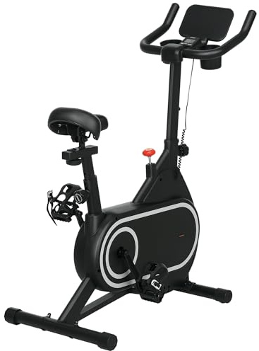 SPORTNOW Motionscykel, cykel, träningscykel, inomhuscykel med LCD-skärm, justerbart styre och sadel, svänghjul, integrerad ipad mugghållare, stål, svart