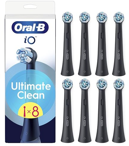 Oral-B iO Ultimate Clean tandborsthuvuden, Svart, 8 st, Original Runda Borsthuvuden, Med CrissCross-borststrån För Avancerad Djuprengöring Och Plackborttagning (Packaging may vary)