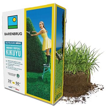BARENBRUG - Pelouse Ambiance Tropicale - Kikuyu - Puissant Système Racinaire - Sols Compactés ou Sableux - Zone Littorale - Limite Mauvaises Herbes - Fabriqué en France - 500G
