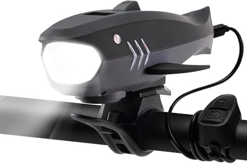 LESOVI Bike Horn with Light, 120dB Electric Bicycle Bell & 400LM Rechargeable Headlight, IPX4 Waterproof Kids Bike Accessories for Boys/Girls, Scooters, Easy Install with Battery (Black)