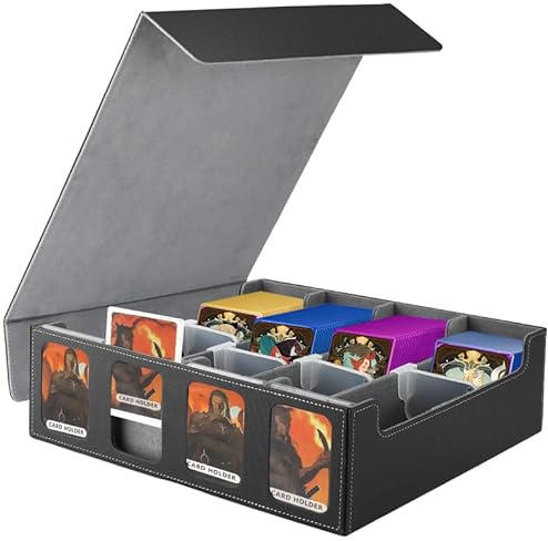 KIMIGO 2400+ Boîte à Cartes Pour MTG avec Fenêtre,Deck Box,avec 28 Séparateurs et 8 Clips de clôture,Fermeture Magnétique,Pour Magic Commander TCG Cartes – Noir