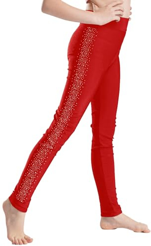 Sinleey Bambina Pantaloncini Pattinaggio Artistico con Strass Glitter Pantaloni Pattinaggio Elasticizzati Leggings Ginnastica Sport Danza Balletto Calzamaglia Borgogna 11-12 Anni