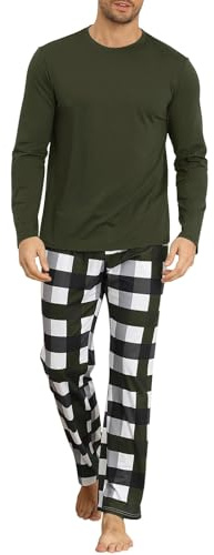 KUYIGO Set Pigiama da Uomo a Maniche Lunghe Comodi Set Pigiama da Uomo Morbido Abbigliamento Lounge con Tasche, Verde Militare L