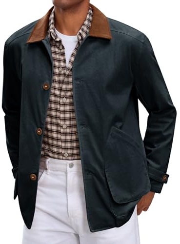 Runcati Mens Lightweight Jackets Button Down Casual Cotton Barn Jacket Vintage Military Fall Outwear with Pockets Navy