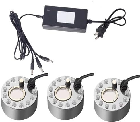 Vituord Generador De Niebla Ultrasónico, Nebulizador para Estanques con 12 LED, Mini Atomizador Metálico De 24 V CC, 600 Ml/h, Humidificador para Decoración, Ideal para Fuentes