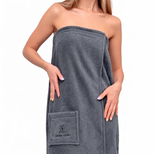 Serviette de kilt de sauna pour femme 100 % coton – Serviette de sauna douce, serviette à langer légère et peignoir, accessoire essentiel pour sauna, douche et sauna sec – Cadeau de luxe – Gris