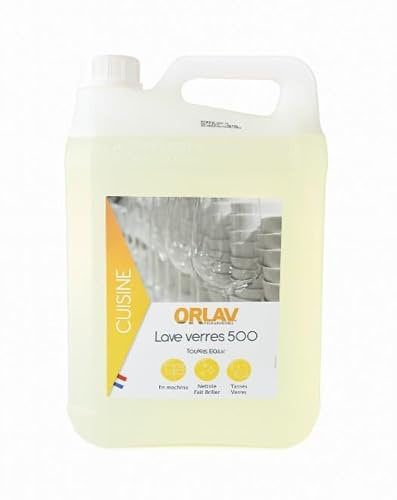 ORLAV Liquide Lave-Verre Professionnel E500 – Bidon 5L – Brillance sans Traces – Spécial Lave-Vaisselle Verres et Vaisselle Fine – Usage CHR, Restauration, Collectivités