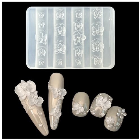 Zosutetoxo Nails Mold, Set de Diseño de Uñas con Molde de Silicona para Arte de Uñas 3D, Plantillas de Uñas de Flores de Phalaenopsis para Arte de Uñas DIY