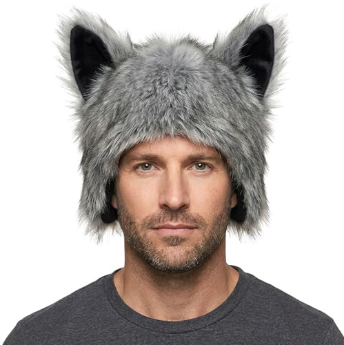 AwnsIMfreien Orejas de lobo, gorro de lobo cálido y acogedor gorro de animal de felpa de invierno para clima frío, cosplay y actividades al aire libre