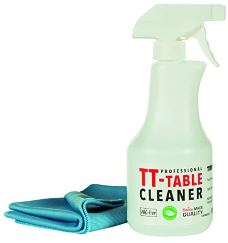 Tibhar Tischtennis-Tischreiniger Set - Plattenreiniger, 500 ml inkl. Microfasertuch- Made in Swiss