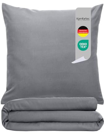 Komfortec Premium Bettwäsche 200x200 mit 2 Kissenbezug 80x80 cm Set aus Gebürstetes Mikrofaser - Grau