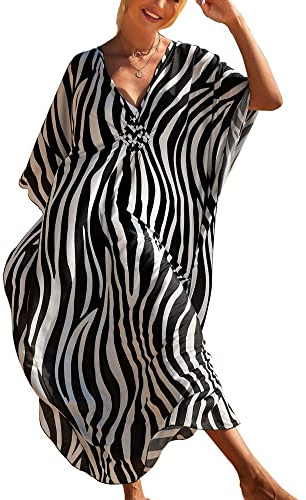 Bohème Kaftan Femme Grande Taille Robe de Plage Longue Pareos Eté Bikini Cover up (C)