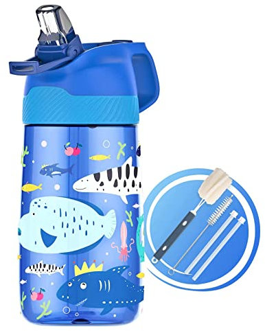Fjbottle Gourde Enfant avec Paille 450ml, Bouteille d'eau Enfant sans BPA Tritan, Gourde Étanche Réutilisable pour École, Sport, Maternelle