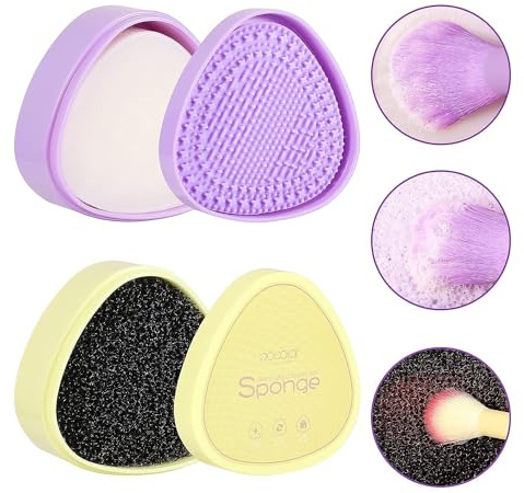 Docolor 2 Pezzi Pulisci Pennelli Make Up Sapone Detergente Solido E Spugna Per La Rimozione Del Colore Pad di Pulizia in Silicone - Pulisce I Pennelli, Rimuove Il Colore Delle Ombre Dai Pennelli