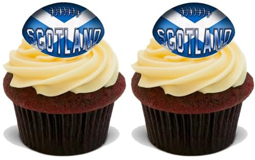 30x SCOTISH RUGBY BALLS Premium Edible FLAT Stand Up Rice Wafer Cake Toppers SCOTLAND D1