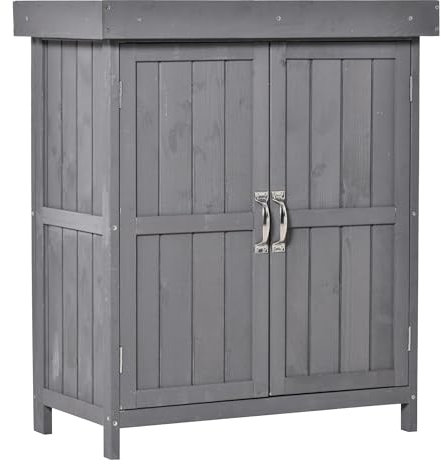 Outsunny Armoire de Jardin sur Pied Double Porte étagère et Toit bitumé relevable dim. 74L x 43l x 88H cm Bois Massif de Sapin