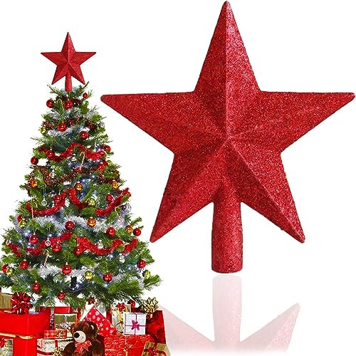 Albero Natale Stella Superiore - 20cm Rosso Topper Albero Di Natale, Glitter Albero Topper, Puntale Stella Albero, Mini Topper Per Albero Di Natale Per Decorazioni Natalizie