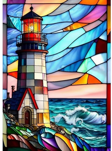 DAERLE Diamond Painting Kit Completo, Kit de Pintura de Diamantes Kits Adultos, Pintura de Diamantes Faro, Cuadro Diamantes, Pintura Diamante, Pintura Diamante Vidriera 30x40cm