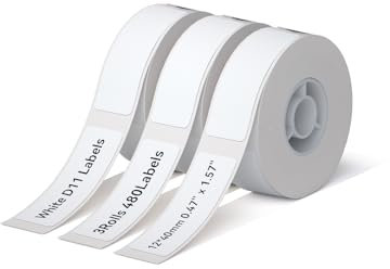 NIIMBOT Thermo Etiketten Selbstklebend, 12 x 40mm Etikettendrucker Thermopapier Kompatibel mit dem D110 D11 D101 Etikettendrucker, 160 Etiketten/Rolle (3-Rollen-Pack, Weiß)