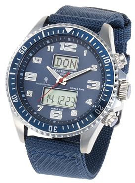 Masterline 1966 Funk Herren Armbanduhr Funkuhr World-Timer Blau Edelstahl ML06266003
