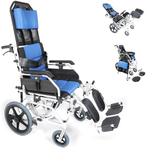 U-GO Esteem Tilt in Space Transit Wheelchair, High Back Lightweight Recliner Wheel Chair, Reclining Folding Wheelchair for Adults with Removable Headrest, Mobility Aid, Seat Width (18)