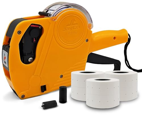JayCo Pro 1 Line 8 Digits Price Tag Gun Kit - Includes 6,500 White Blank Labels and 1 Pre-Loaded Inker with 1 Ink Refill - for Grocery Store, Retail Shop, Garage Sale