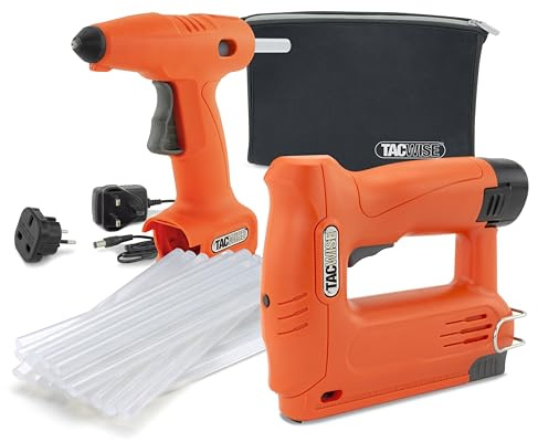 Tacwise 1780 140-180EL Graffatrice/Chiodatrice 12V, H12-7 Pistola Colla a Caldo 12V, Batteria agli Ioni di Litio da 12V Intercambiabile, 30 Bastoncini di Colla e Custodia