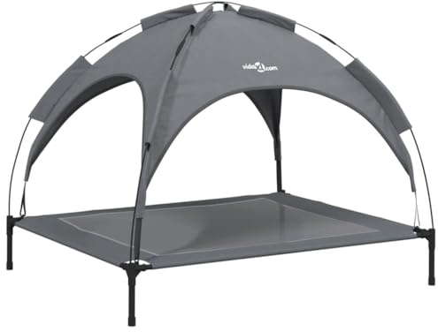 vidaXL Hundeliege, Erhöhtes Hundebett mit Dach, Haustierbett Outdoor mit Baldachin, Haustierliege Hund Schlafplatz Hundesofa, Anthrazit Oxford-Gewebe Stahl