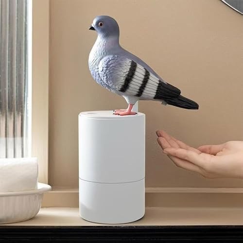 SENIURIS Dispenser automatico di sapone a forma di piccione, dispenser di sapone in schiuma touchless a forma di uccello, per il bagno. (grigio)