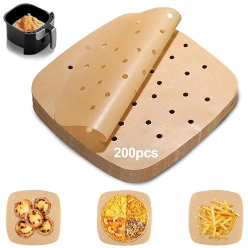 AVRUYPI Lot de 200 feuilles de papier sulfurisé perforé pour friteuse à air chaud, anti-adhésif, imperméable, résistant à l'huile, pour poêle, four, micro-ondes, airfryer