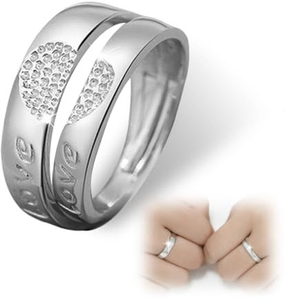 Liebe Herz Paar Ring, Verstellbar Ring mit Cubic Zirconia, Offene Ring, Herz Ring Set, Ringe für Paare, Freundschaftsringe, Verlobungsringe, Eheringe, für Geburtstag Valentinstag Jubiläum, silber