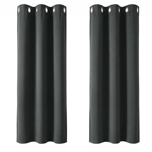 Deconovo Thermal Blackout Curtains,Home Decorative Window Curtains Eyelet, Energy Saving Room Darkening, 42 x 45 Inch, Dark Grey, 2 Panels