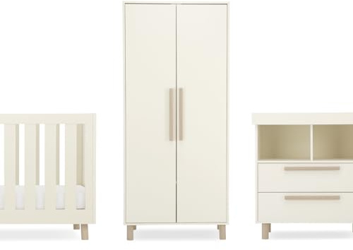 Harper 3 Piece Nursery Set - Cot Bed, Dresser with Removable Changing Top and Wardrobe - Cream & Ash